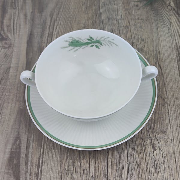 Royal Copenhagen Grøn Melodi 14075 Soepkom met Schotel 2