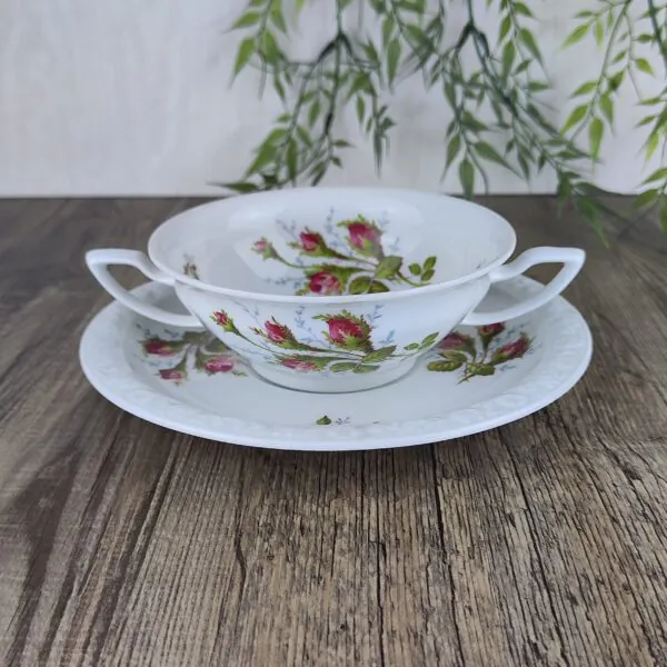 Rosenthal Maria Moosrose Kontinental Soepkom met schotel I Rosenthal Maria Moosrose Kontinental Soepkom met schotel I